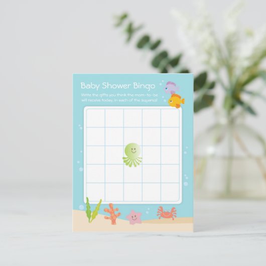 Onder het Zee Baby shower Bingo Game Kaart (Staand voorkant)