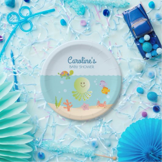 Onder het Zee Baby shower Blauw en Groen Papieren Bordje (Feest)