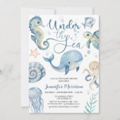 Onder het Zee Baby shower Blue Boy Waterverf Kaart (Voorkant)