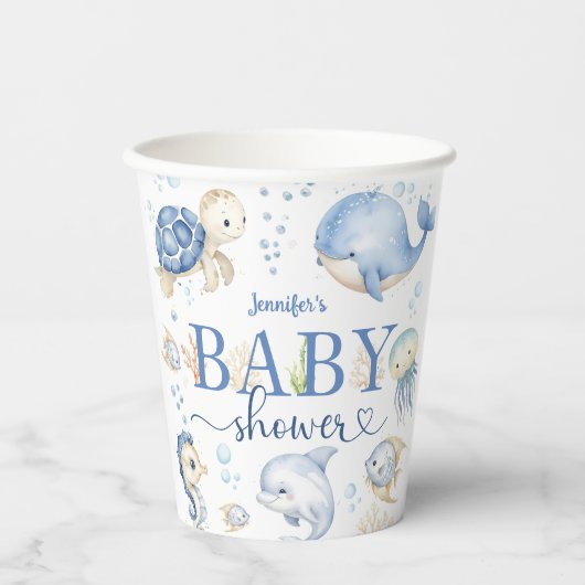 Onder het Zee Baby shower Blue Ocean Papieren Bekers (Voorkant)