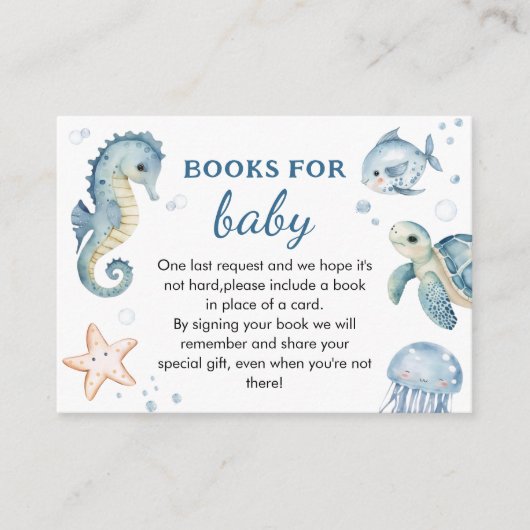 Onder het Zee Baby shower Boek voor Baby Informatiekaartje (Voorkant)