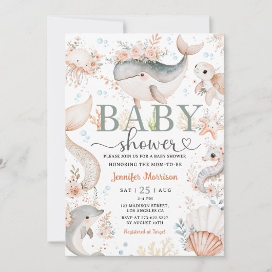 Onder het Zee Baby shower Boho Ocean Girl Kaart (Voorkant)