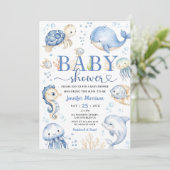 Onder het Zee Baby shower Boy Blue Ocean Kaart (Staand voorkant)