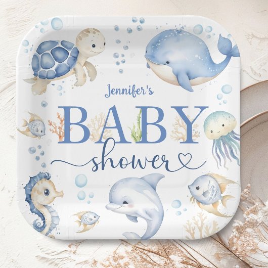 Onder het Zee Baby shower Boy Blue Ocean Papieren Bordje