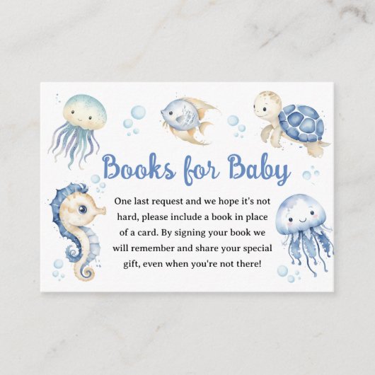 Onder het Zee Baby shower Boy Books voor Baby Informatiekaartje (Voorkant)