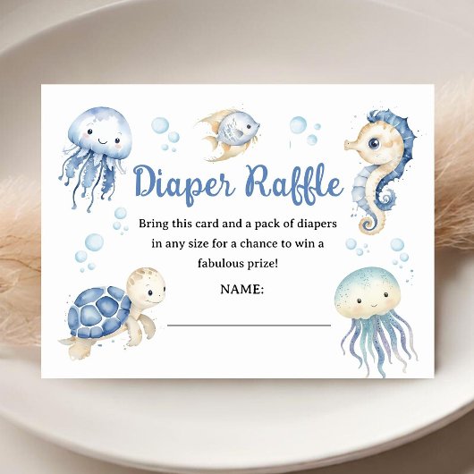 Onder het Zee Baby shower Boy Ocean Diaper Raffle Informatiekaartje