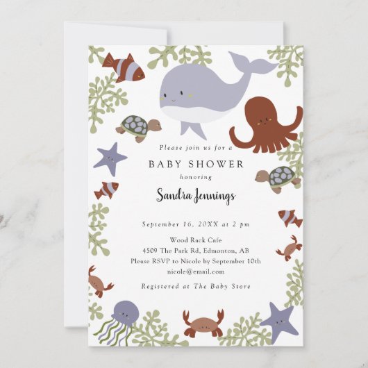 Onder het Zee Baby shower Cute Neutral Kaart (Voorkant)