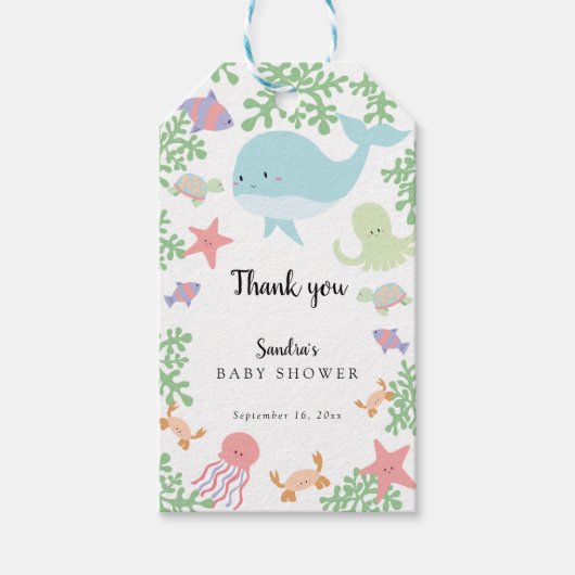 Onder het Zee Baby shower Cute Pastel Hartelijk da Cadeaulabel (Voorkant)