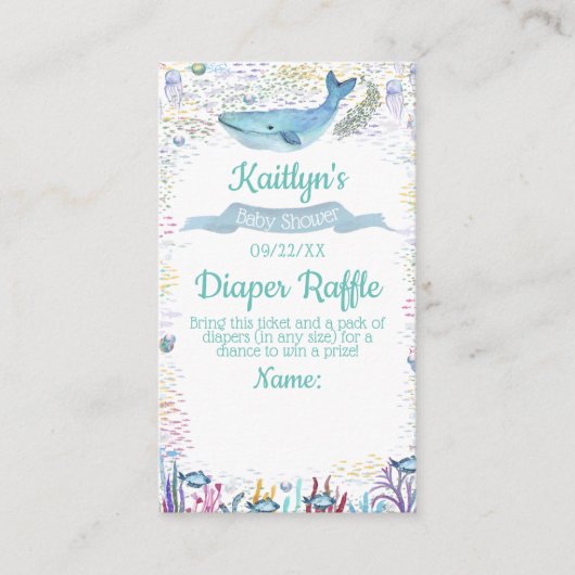 Onder het Zee Baby shower Diaper Raffle Ticket Informatiekaartje (Voorkant)