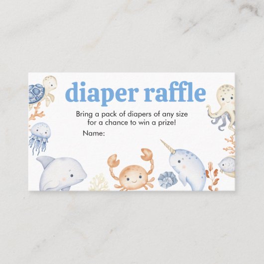 Onder het Zee Baby shower Diaper Raffle Visitekaartje (Voorkant)