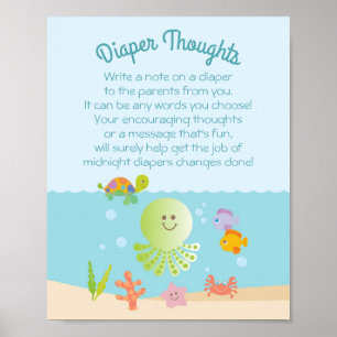 Onder het Zee Baby shower Diaper Thoughts Game Poster