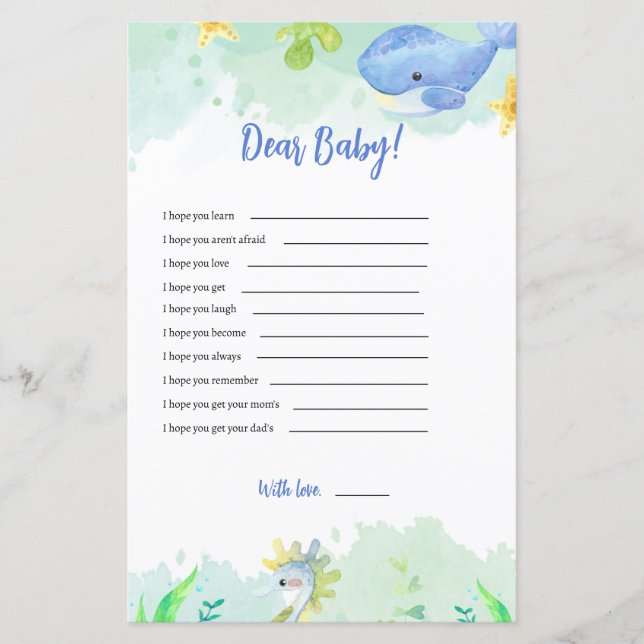 Onder het Zee Baby shower Game Beste Baby Wensen (Voorkant)