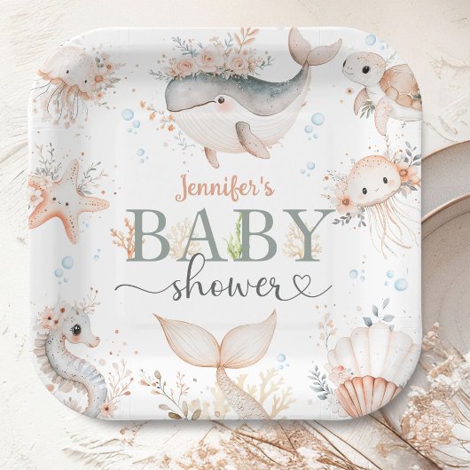 Onder het Zee Baby shower Girl Pink Ocean Papieren Bordje