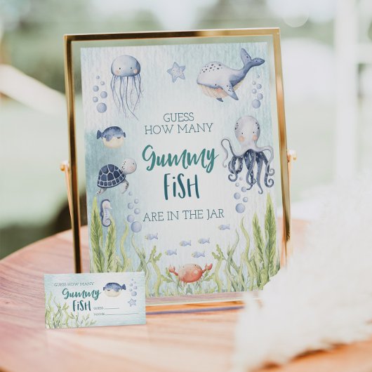 Onder het Zee Baby shower Gummy Fish Game Sign Poster