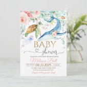 Onder het Zee Baby shower Invitation Girl Ocean Kaart (Staand voorkant)