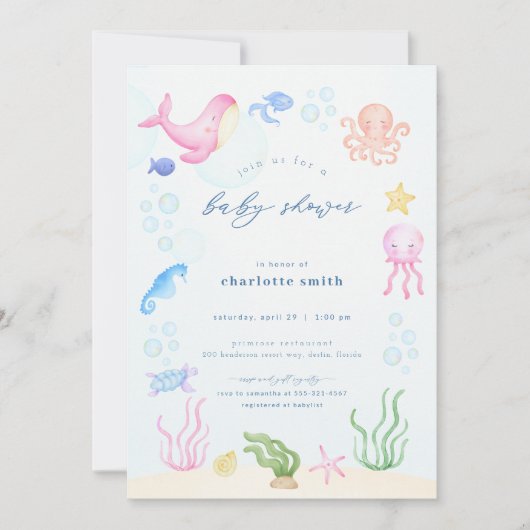 Onder het Zee Baby Shower Invitations Ocean Beach Kaart (Voorkant)