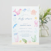 Onder het Zee Baby Shower Invitations Ocean Beach Kaart (Staand voorkant)