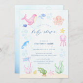 Onder het Zee Baby Shower Invitations Ocean Beach Kaart (Voorkant / Achterkant)