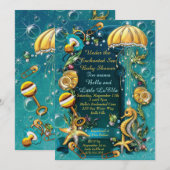 Onder het Zee Baby Shower Invitting Kaart (Voorkant / Achterkant)