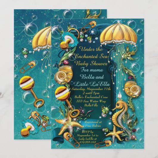 Onder het Zee Baby Shower Invitting Kaart (Voorkant / Achterkant)