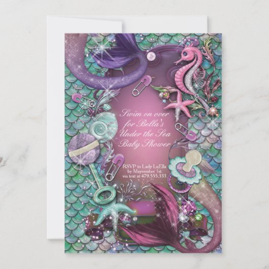 Onder het Zee Baby Shower Invitting Kaart (Achterkant)