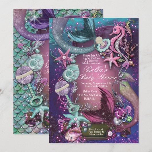 Onder het Zee Baby Shower Invitting Kaart (Voorkant / Achterkant)
