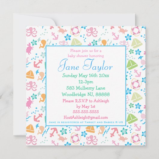 Onder het Zee Baby Shower Invitting Kaart (Voorkant)