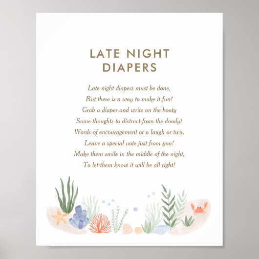 Onder het Zee Baby shower Late Night Diapers Poster (Voorkant)
