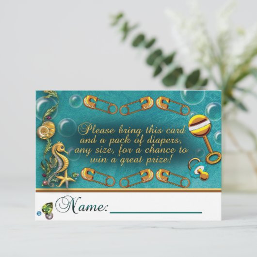 Onder het Zee Baby shower Luier Raffle Kaarten (Staand voorkant)