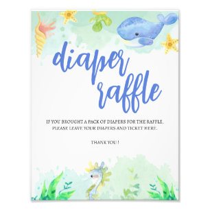 Onder het Zee Baby shower Luier Raffle Teken Foto Afdruk