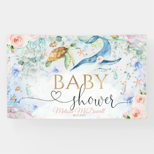 Onder het zee Baby shower Meisje Achtergrond Banne Spandoek (Horizontaal)