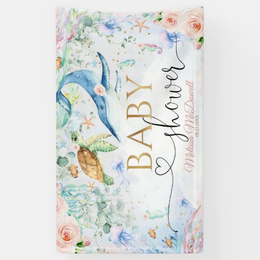 Onder het zee Baby shower Meisje Achtergrond Banne Spandoek (Verticaal)
