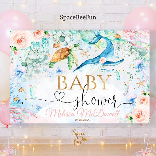 Onder het zee Baby shower Meisje Achtergrond Banne Spandoek