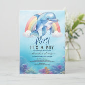 Onder het Zee Baby shower Ocean Animals Boy Kaart (Staand voorkant)