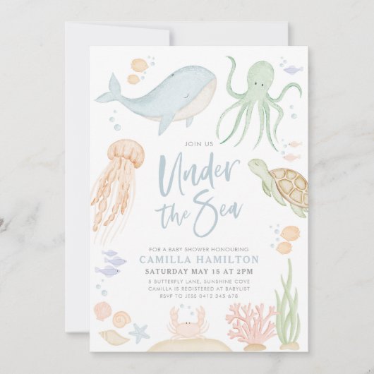 Onder het Zee Baby shower Ocean Animals Boy Kaart (Voorkant)