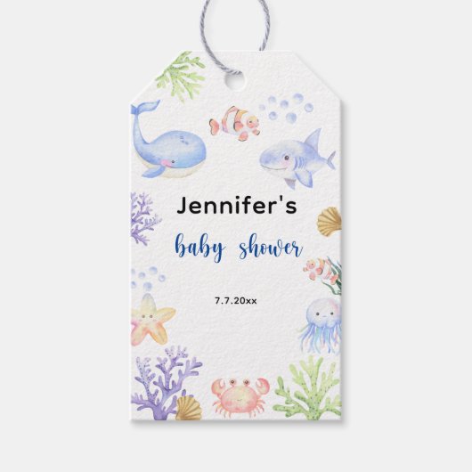 Onder het Zee Baby shower Ocean Animals Cadeaulabel (Voorkant)