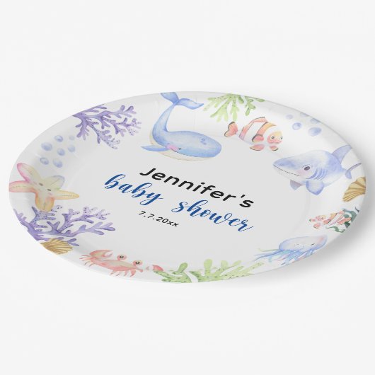 Onder het Zee Baby shower Ocean Animals Papieren Bordje (Gekanteld)