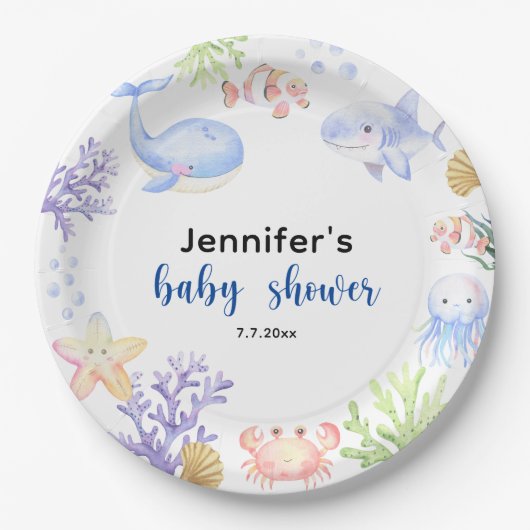 Onder het Zee Baby shower Ocean Animals Papieren Bordje (Voorkant)