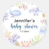 Onder het Zee Baby shower Ocean Animals Ronde Sticker (Voorkant)