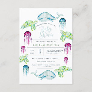 Onder het Zee Baby shower Ocean Animals Waterverf Kaart