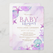 Onder het Zee Baby shower Ocean Waterverf roze Kaart (Voorkant / Achterkant)