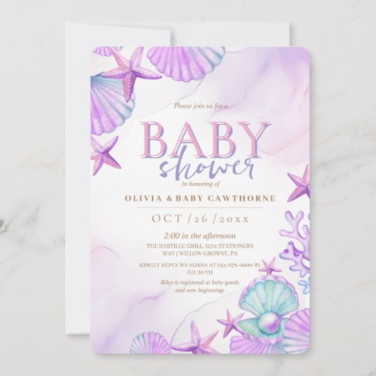 Onder het Zee Baby shower Ocean Waterverf roze Kaart (Voorkant)