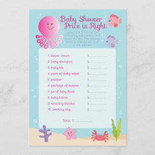 Onder het Zee Baby shower Price Game in Pink Kaart
