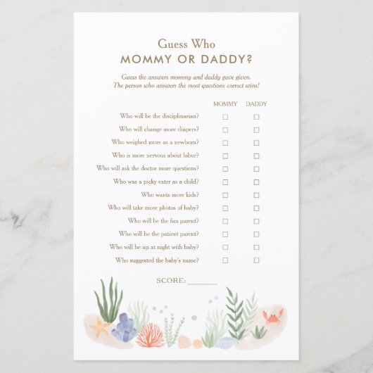 Onder het Zee Baby shower raad eens wie mama of pa (Voorkant)