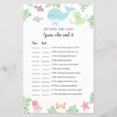 Onder het Zee Baby shower Raad wie het zei Game Flyer (Voorkant)