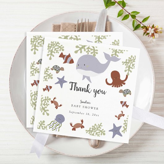 Onder het Zee Baby shower Schattige Dank u Servet