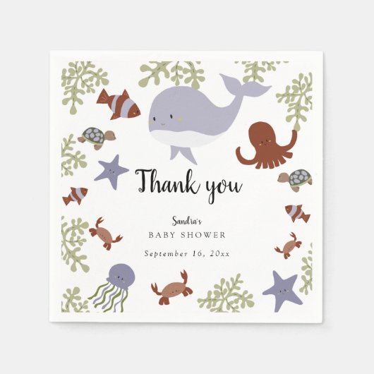 Onder het Zee Baby shower Schattige Dank u Servet (Voorkant)