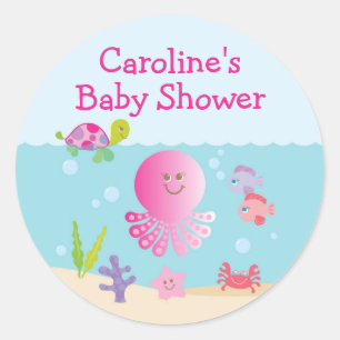 Onder het Zee Baby shower Sticker Roze & Paarse