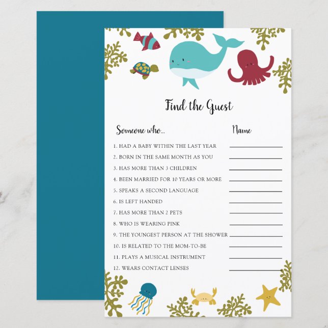 Onder het Zee Baby shower vind je de gamemmarine v (Voorkant / Achterkant)