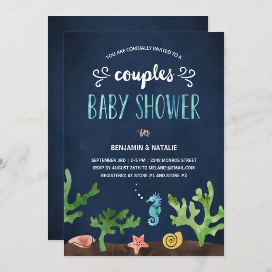 Onder het Zee | Baby shower voor paren Kaart (Voorkant / Achterkant)